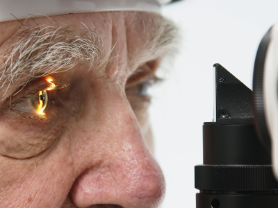 Person in a slit lamp